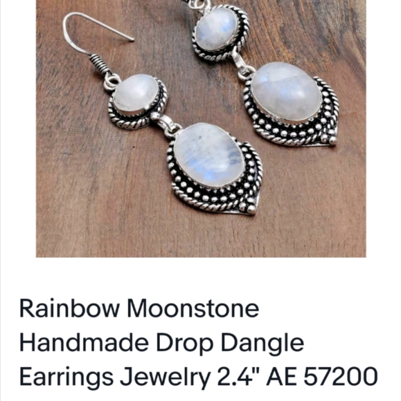 Elegant Silver Moonstone Dangle Earrings - Picture 2 of 2
